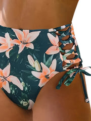 Floral V-Neck Cut-Out Bikini Set – Women’s High-Waist Two-Piece Swimsuit 2025