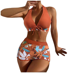 High-Waist Plant Print Bikini Set – Women’s Two-Piece Swimsuit