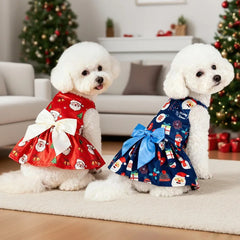 Christmas Dog Dress with Bow, Festive Printed Pet Skirt, Lightweight Holiday Outfit, Sizes M–6XL for Small to Large Dogs