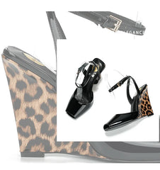 Slope heel, fish mouth, empty sandals, patent leather ankle buckle strap, stylish, sexy, shallow mouth,comfortable women's shoes