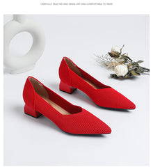 Women's large high-heeled shoes Multicolor pointy knit breathable comfortable anti-skid rubber sole work shoes 2023 new autumn