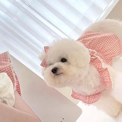 Pink Plaid Lace Pet Dress – Soft Spring/Summer Outfit for Dogs & Cats