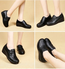 Ngouxm Spring Autumn Women Pumps Wedges Shoes Woman Genuine Leather Casual Shoes Mother High Heels Shoes