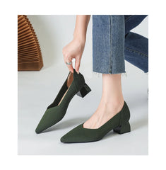 Women's large high-heeled shoes Multicolor pointy knit breathable comfortable anti-skid rubber sole work shoes 2023 new autumn