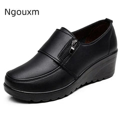 Ngouxm Spring Autumn Women Pumps Wedges Shoes Woman Genuine Leather Casual Shoes Mother High Heels Shoes