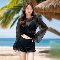 Solid Color Slimming One-Piece Swimsuit – Women’s Dress-Style Vacation Swimwear