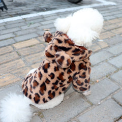 Leopard Fleece Dog Hoodie – Warm Winter Coat for Small Dogs & French Bulldogs