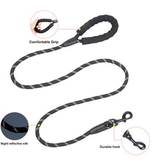 1.5m Reflective Nylon Dog Leash – Soft Handle Pet Walking Leash