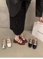 Retro Mary Jane Shoes – Glossy Medium Heel Comfort Ballet Pumps
