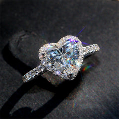 Luxury Silver Heart Ring with White Zircon for Women
