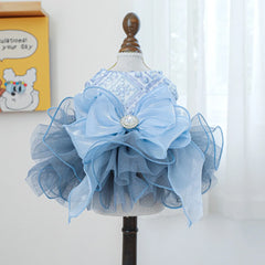 Blue Galaxy Pet Dress 🌌 Fluffy Gauze Wedding Outfit for Dogs & Cats
