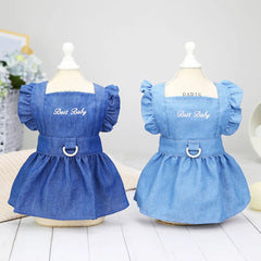 Luxury Princess Dog Dress 👑 Tutu & Denim Skirt Outfit for Small Dogs