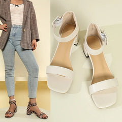 Women's Shoes 2025 Buckle Women's Sandals Fashion Peep Toe Daily Sandals Women Summer Plus Size Solid Heeled Sandals