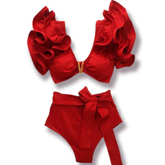 2025 Floral Ruffle Bandage Bikini Set – Women’s Push-Up Two-Piece Swimsuit