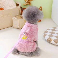 Soft Warm Fleece Dog Jumpsuit – Crown Pattern Pet Clothes for Small Dogs & Cats