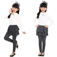 Girls Cotton Leggings with Skirt – Warm Cake Skirt Pants (3-11Y)