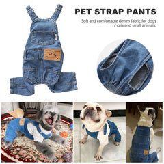 Dog Denim Jumpsuit – Cotton Puppy Outfit for Small & Medium Dogs & Cats