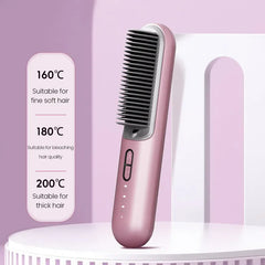 Wireless Hot Comb Straightening Brush – Negative Ion Cordless Anti-Scald Hair Styler