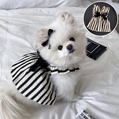 Striped Princess Dog Dress – Summer Pet Skirt with Big Bow for Small & Medium Dogs and Cats