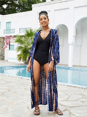Long Tie-Dye Kimono Cover-Up – Open Front Beachwear for Women