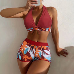 High-Waist Plant Print Bikini Set – Women’s Two-Piece Swimsuit