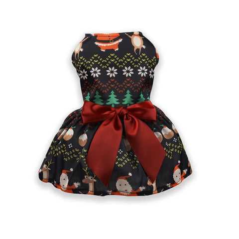 Christmas Pet Dog Dress – Holiday Bow Waistband Outfit for Puppies & Small Dogs