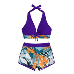 High-Waist Plant Print Bikini Set – Women’s Two-Piece Swimsuit