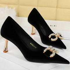 Luxury Women 7cm High Heels Wedding Replica Pumps Lady Luxury Designer Metal Chain Buckle High Heels Stiletto Women Dress Shoes