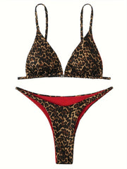 Micro Leopard Print Bikini – Women’s High-Cut Push-Up Bandage Swimsuit