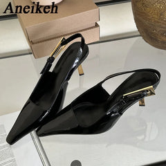 Aneikeh 2025 Summer New Band Women Pumps Shoes Fashion Shallow Slip On Slingback Sandals Thin High Heel Dress Sexy Pumps Shoes