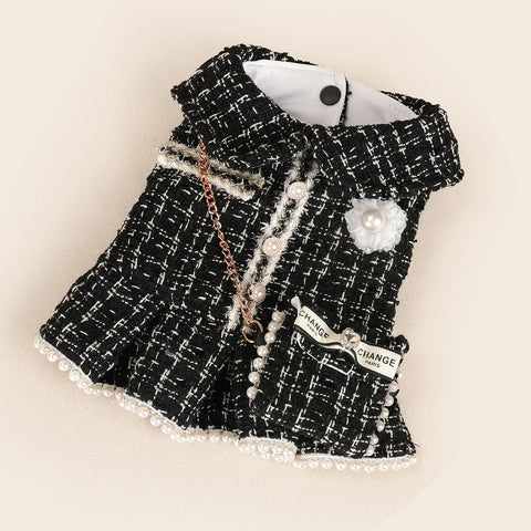 Warm Black Princess Pet Dress – Autumn Winter Outfit for Small Dogs & Cats
