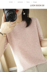 Women’s Short Sleeve Slim Fit Knitted Sweater – Camel & Pink