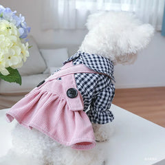 Black Button Plaid Dog Dress 👗 Spring & Summer Outfit for Small Dogs & Cats