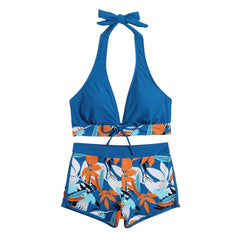 High-Waist Plant Print Bikini Set – Women’s Two-Piece Swimsuit