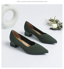 Women's large high-heeled shoes Multicolor pointy knit breathable comfortable anti-skid rubber sole work shoes 2023 new autumn