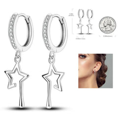 925 Silver Hoop Earrings for Women – Zircon Heart & Star Drops