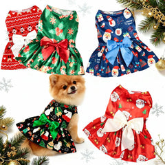 Christmas Dog Dress – Santa Claus & Snowflake Print Sleeveless Outfit for Small, Medium & Large Dogs
