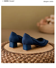 Women's high heels knitted breathable square heel beautiful princess non slip rubber sole comfortable shoes 2024 new model