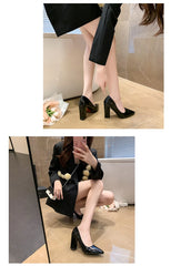 10cm High Heel Colorful Pumps Women's Shoes Pointed Toe Fashion Red 3.9inch Chunky Heels Patent Leather Female Plus Size 49 50