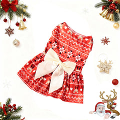 Christmas Dog Dress – Santa Claus & Snowflake Print Sleeveless Outfit for Small, Medium & Large Dogs