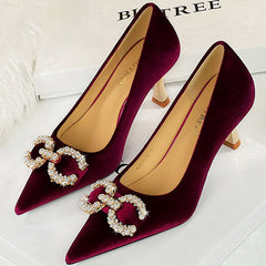 Luxury Women 7cm High Heels Wedding Replica Pumps Lady Luxury Designer Metal Chain Buckle High Heels Stiletto Women Dress Shoes