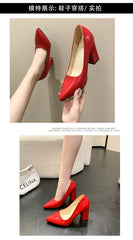10cm High Heel Colorful Pumps Women's Shoes Pointed Toe Fashion Red 3.9inch Chunky Heels Patent Leather Female Plus Size 49 50
