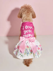 Floral Pink Dog Dress 🌸 Bowknot Sleeveless Outfit for Small Dogs & Cats