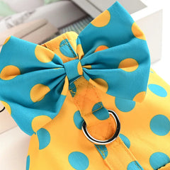 Polka Dot Dog Harness Dress 💙 Summer Outfit & Leash Set for Small Dogs
