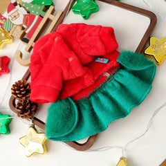 Christmas Tree Bear Pet Dress – Warm Red Winter Outfit for Small Dogs & Cats