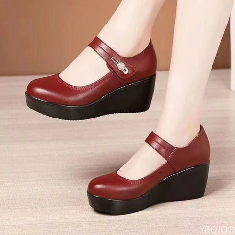 New Round toe Women's Shoes Casual Thick soled Comfort Shoes Versatile fashion high heels Slope heel ladies pumps Mujer Zapatos