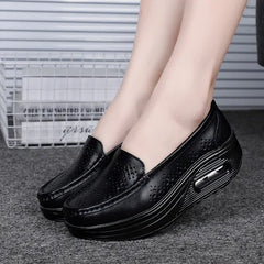 TIMETANG Summer Genuine Leather Women's Shoes Nurse Swing Work all Single star Wedges Women's Shoes Black white Platform C217