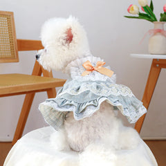 Dog Lace Summer Dress with Puff Sleeves & Bow – Cute Orange Outfit for Small & Medium Dogs