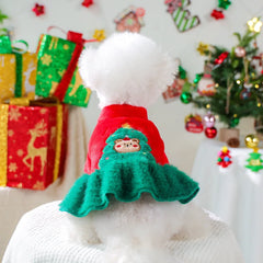 Christmas Tree Bear Pet Dress – Warm Red Winter Outfit for Small Dogs & Cats