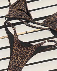 Micro Leopard Print Bikini – Women’s High-Cut Push-Up Bandage Swimsuit